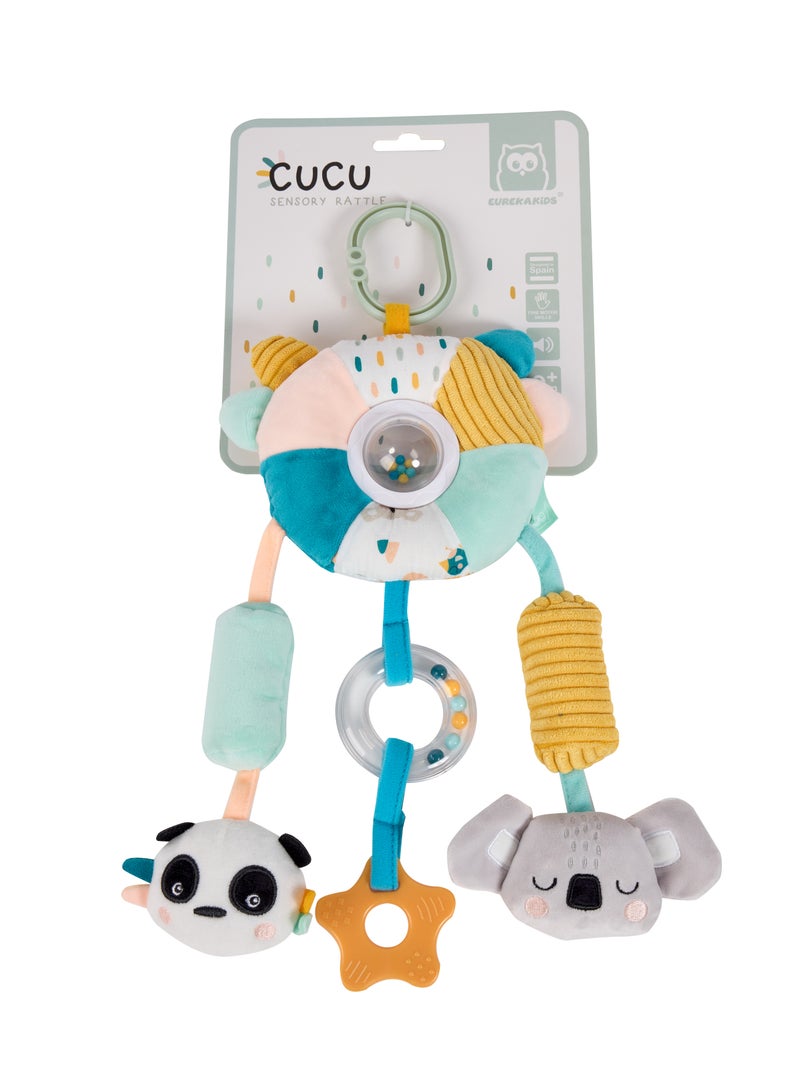 Eurekakids Cucu Big Sensory Hanging Toy w/ Rattle and Teether | For Strollers, Cribs, Playpen | For auditory stimulation, hand-eye coordination and sensory development | For 0M+