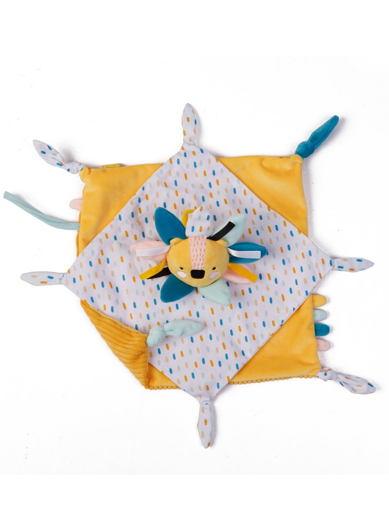 Eurekakids Cucu Doudou Baby Comforter Cuddle Cloth | Baby's Security Blanket | Sensory Develompent, Touch Development and Visual Stimulation | With Pacifier Clip | Lion | For 0M