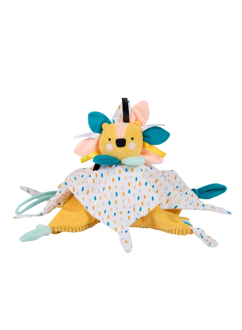 Eurekakids Cucu Doudou Baby Comforter Cuddle Cloth | Baby's Security Blanket | Sensory Develompent, Touch Development and Visual Stimulation | With Pacifier Clip | Lion | For 0M