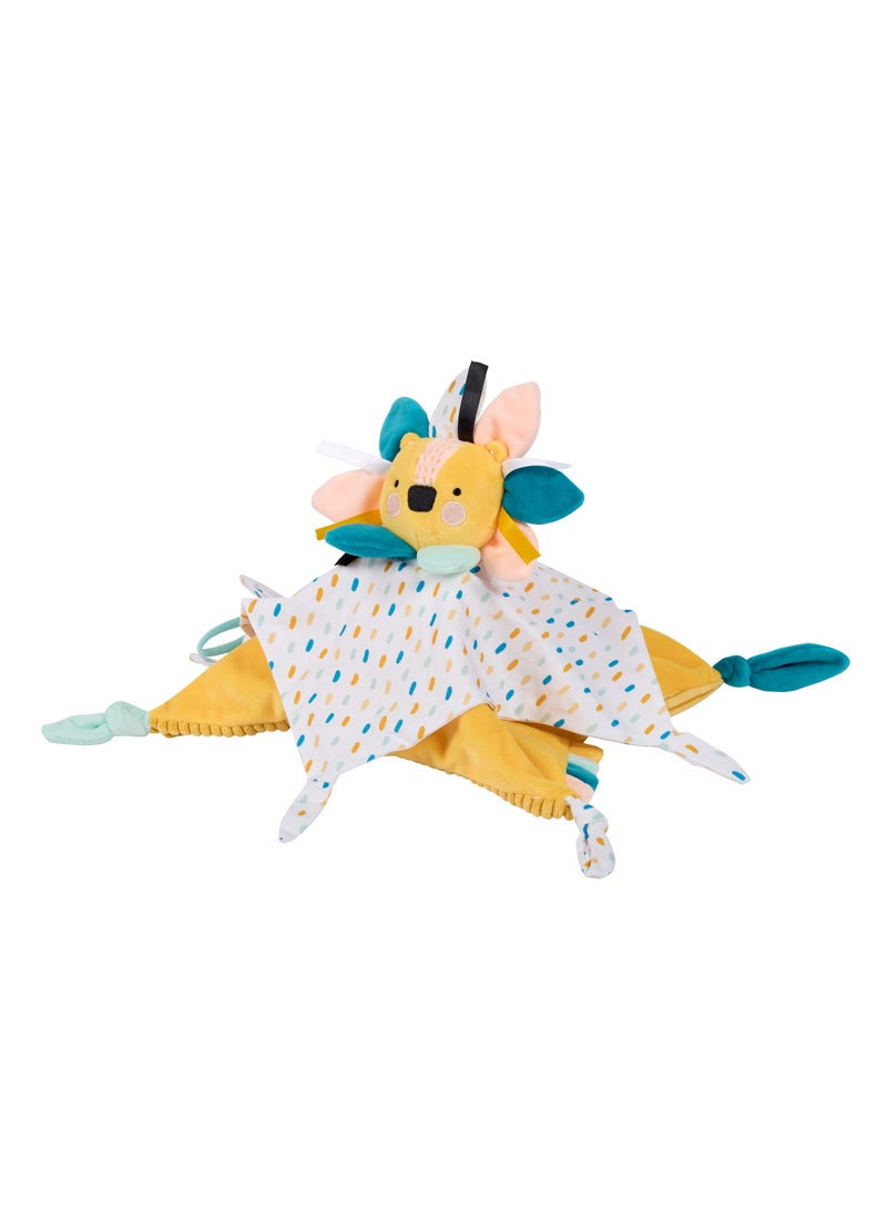 Eurekakids Cucu Doudou Baby Comforter Cuddle Cloth | Baby's Security Blanket | Sensory Develompent, Touch Development and Visual Stimulation | With Pacifier Clip | Lion | For 0M