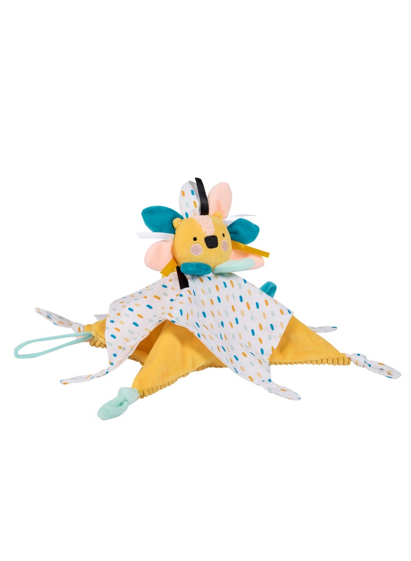 Eurekakids Cucu Doudou Baby Comforter Cuddle Cloth | Baby's Security Blanket | Sensory Develompent, Touch Development and Visual Stimulation | With Pacifier Clip | Lion | For 0M