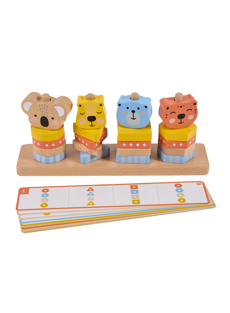 Eurekakids Geo Animals Wooden Stacking Toy with Activity Cards| Educational Montessori Toy for Toddler and Kids | Color and Shape Recognition | For 12M+