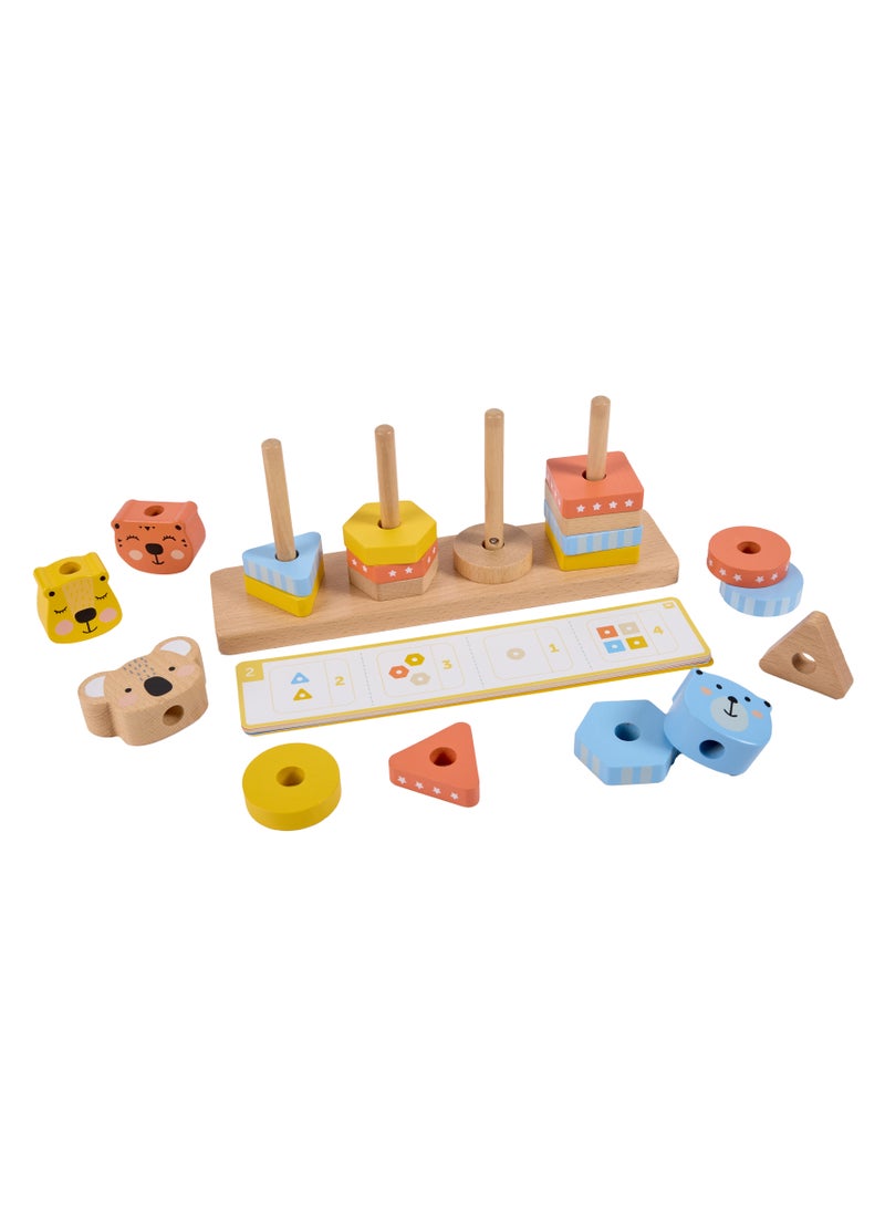 Eurekakids Geo Animals Wooden Stacking Toy with Activity Cards| Educational Montessori Toy for Toddler and Kids | Color and Shape Recognition | For 12M+