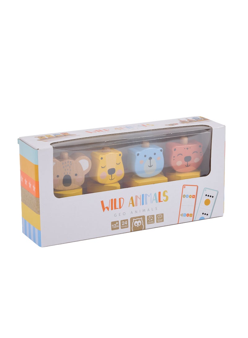 Eurekakids Geo Animals Wooden Stacking Toy with Activity Cards| Educational Montessori Toy for Toddler and Kids | Color and Shape Recognition | For 12M+