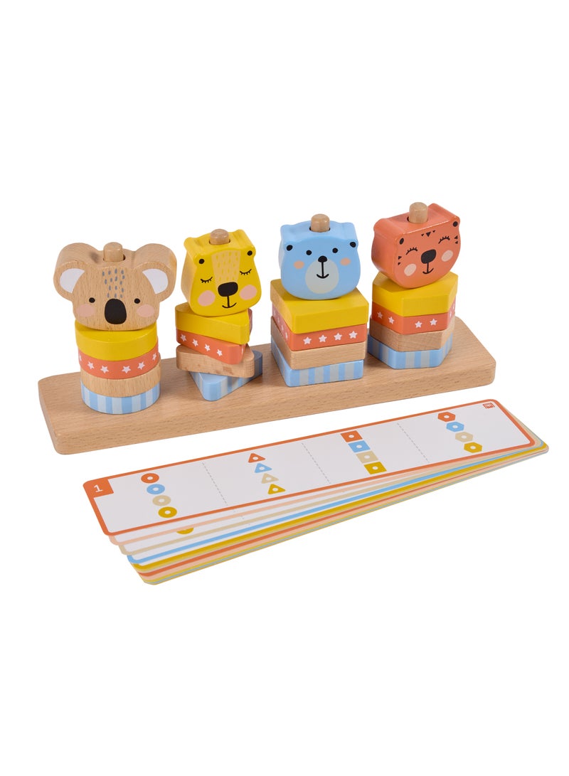 Eurekakids Geo Animals Wooden Stacking Toy with Activity Cards| Educational Montessori Toy for Toddler and Kids | Color and Shape Recognition | For 12M+