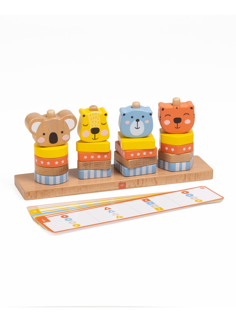 Eurekakids Geo Animals Wooden Stacking Toy with Activity Cards| Educational Montessori Toy for Toddler and Kids | Color and Shape Recognition | For 12M+