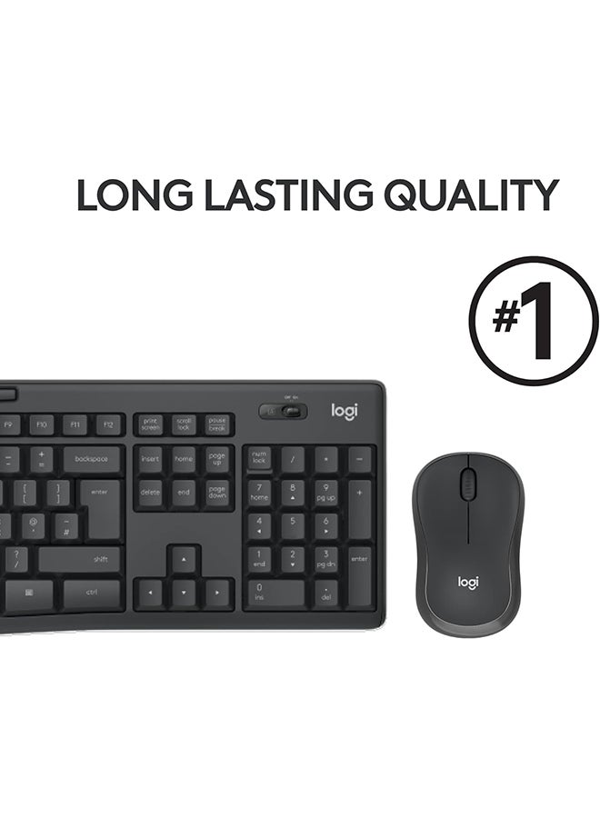 MK295 Silent Wireless Mouse & Keyboard Combo with SilentTouch Technology, Full Numpad, Advanced Optical Tracking, Lag-Free Wireless, 90% Less Noise, EN Keyboard - Graphite