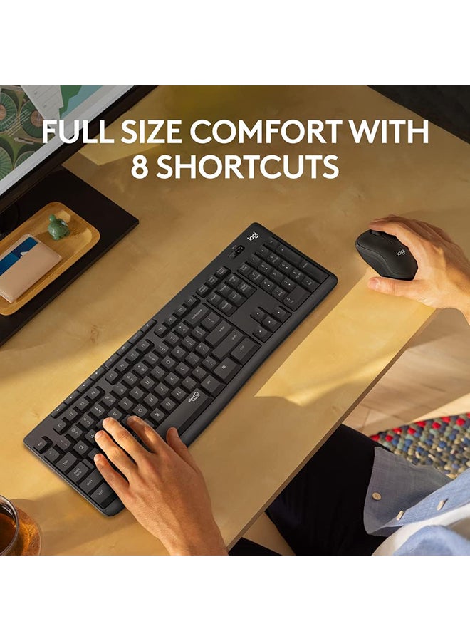 MK295 Silent Wireless Mouse & Keyboard Combo with SilentTouch Technology, Full Numpad, Advanced Optical Tracking, Lag-Free Wireless, 90% Less Noise, EN Keyboard - Graphite