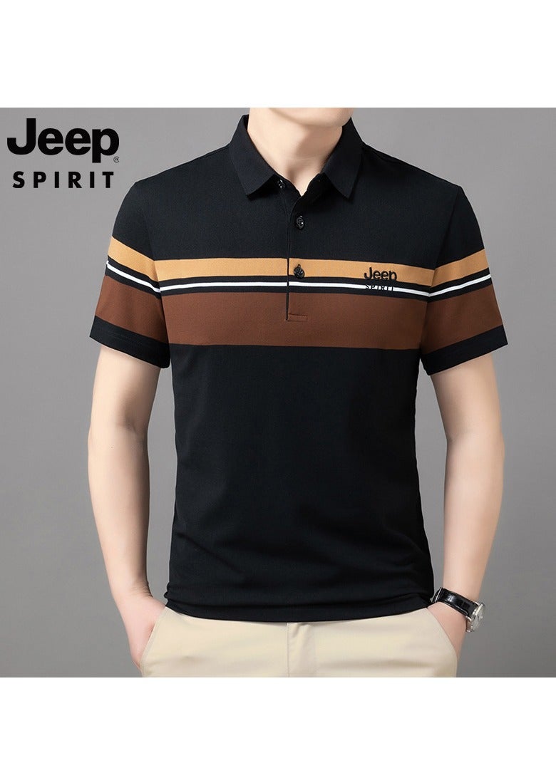 Men's Polo Shirt Short Sleeve T-shirt Striped Half Sleeve Slimming Business Casual T-shirt