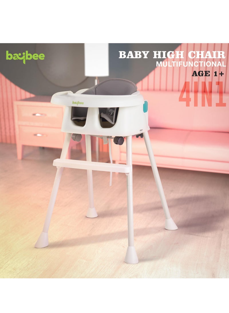 Baybee 4 in 1 Baby High Chair for Kids with Adjustable Height, Footrest & Wheels, Toddler Feeding Booster Seat with Food Tray & Safety Belt Kid High Chair for Baby Boy Girl 6 Months to 4 Years (Green)