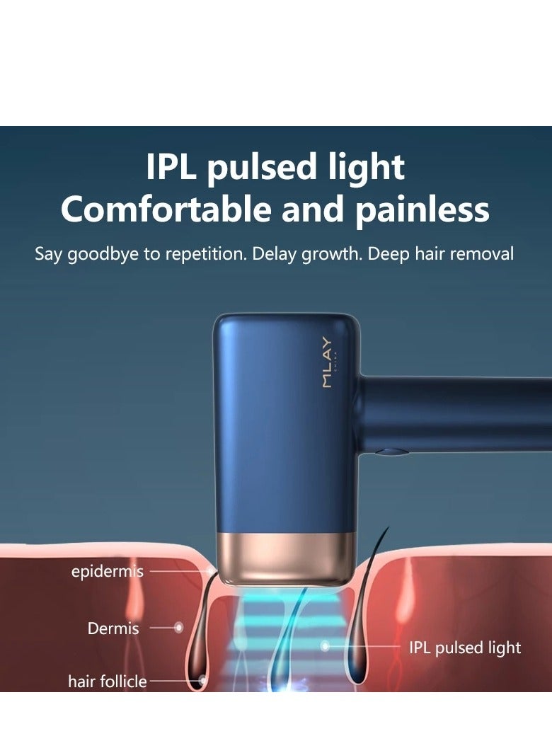 2024 Updated MLAY T14 IPL Laser Painless Hair Removal Device With Bikini Lamp 3℃ Cold Compress/500000 Pulses/5-Levels Dark Blue