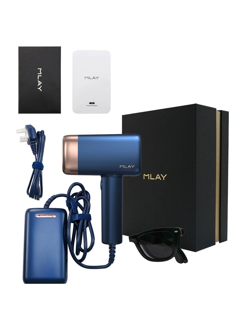 2024 Updated MLAY T14 IPL Laser Painless Hair Removal Device With Bikini Lamp 3℃ Cold Compress/500000 Pulses/5-Levels Dark Blue