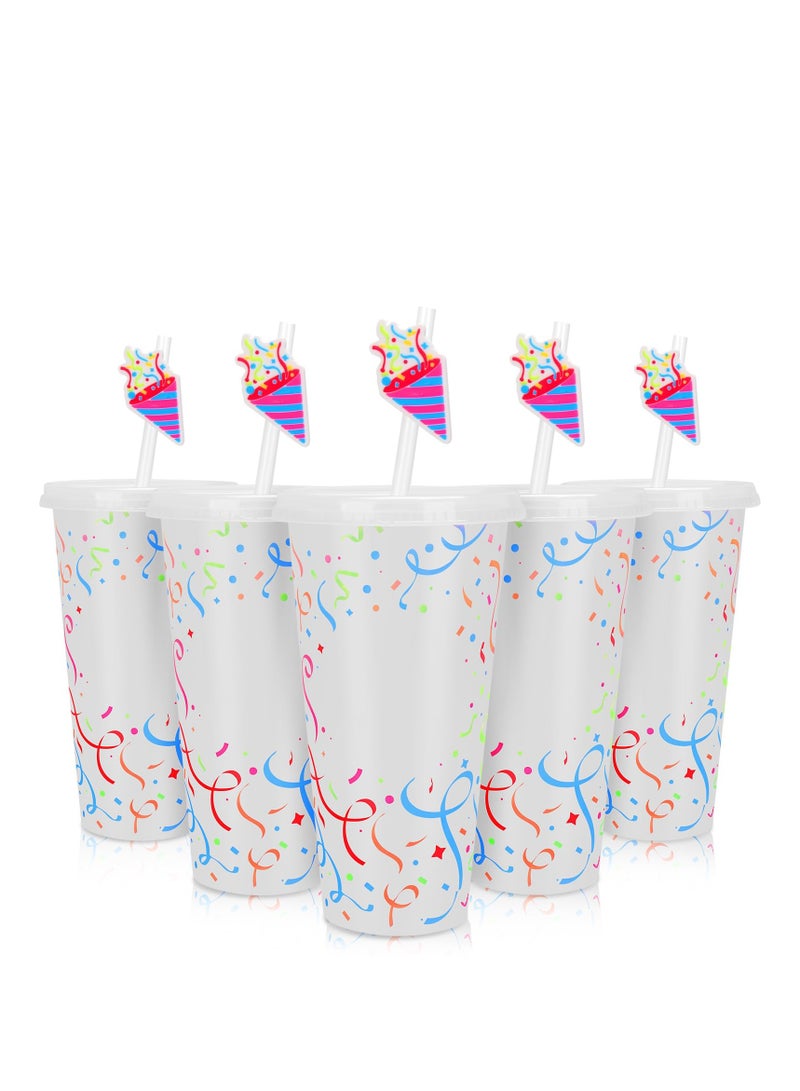 Color Changing Cold Cups with Lids and Straws 5 Pack 24 oz Plastic Tumblers Reusable Water Drinking Bottles for Parties Birthdays Travel and Home Activities