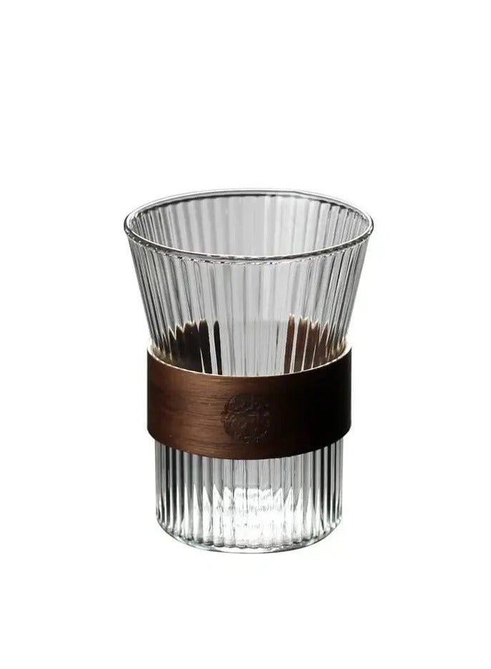 Liying 6Pcs Vintage Coffee Mug, 275ml Glass Cup, Large Wide Mouth Clear Glass Tea Cup Aesthetic Stripe Glassware for Coffee, Tea, Beverage