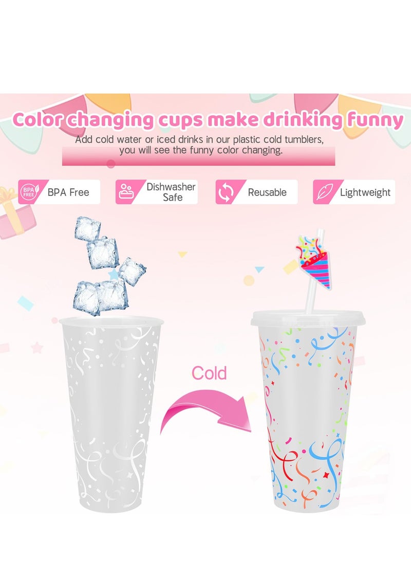 Color Changing Cold Cups with Lids and Straws 5 Pack 24 oz Plastic Tumblers Reusable Water Drinking Bottles for Parties Birthdays Travel and Home Activities