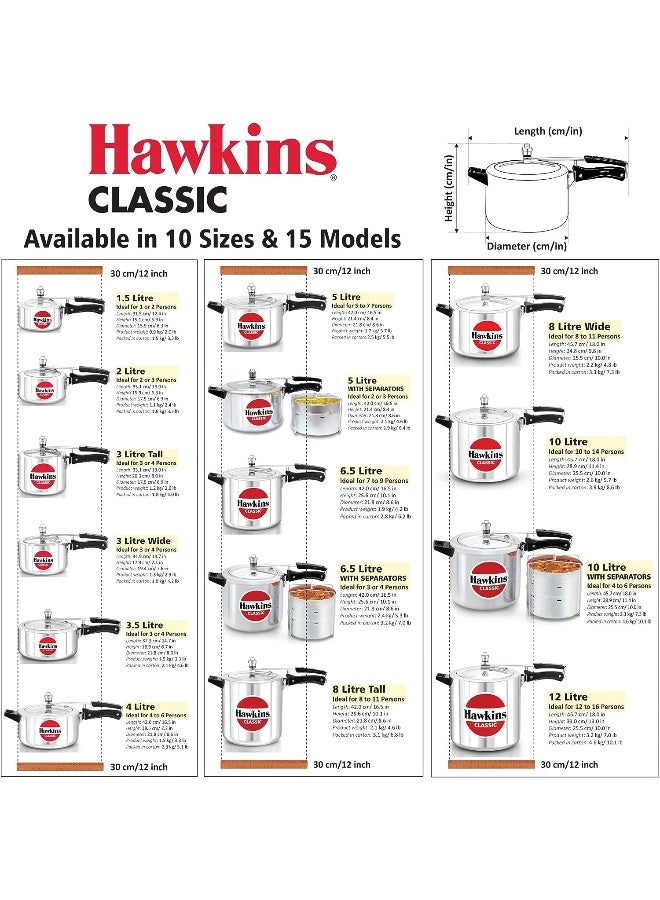 Hawkins Classic Aluminium Pressure Cooker, 10 Litres, Silver