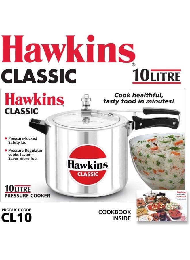 Hawkins Classic Aluminium Pressure Cooker, 10 Litres, Silver