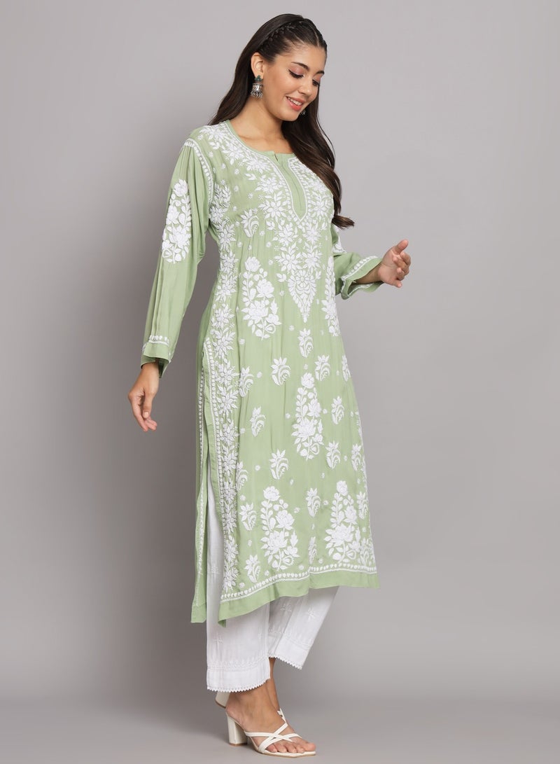 Hand Embroidered Chikankari Modal Straight Kurta-AL3682