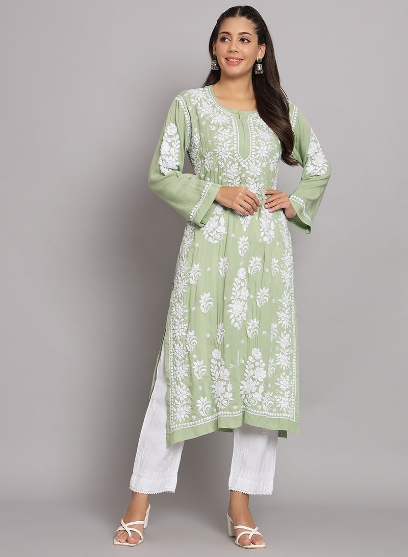 Hand Embroidered Chikankari Modal Straight Kurta-AL3682