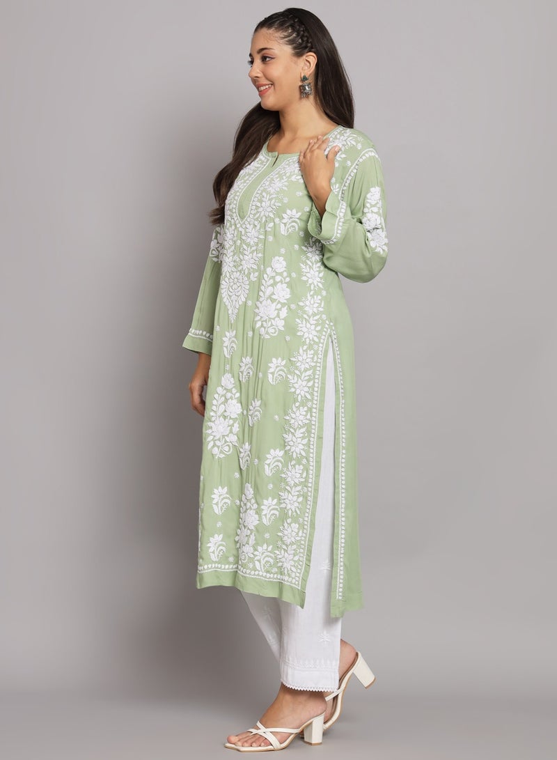 Hand Embroidered Chikankari Modal Straight Kurta-AL3682