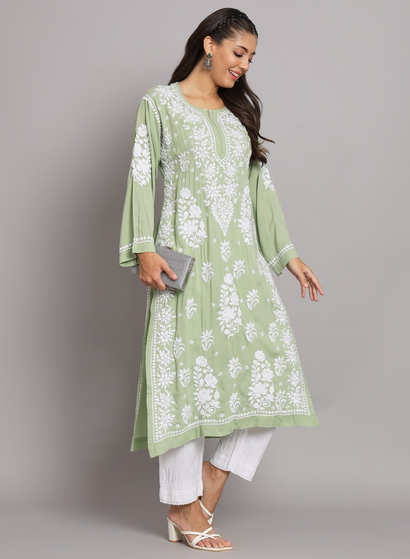 Hand Embroidered Chikankari Modal Straight Kurta-AL3682