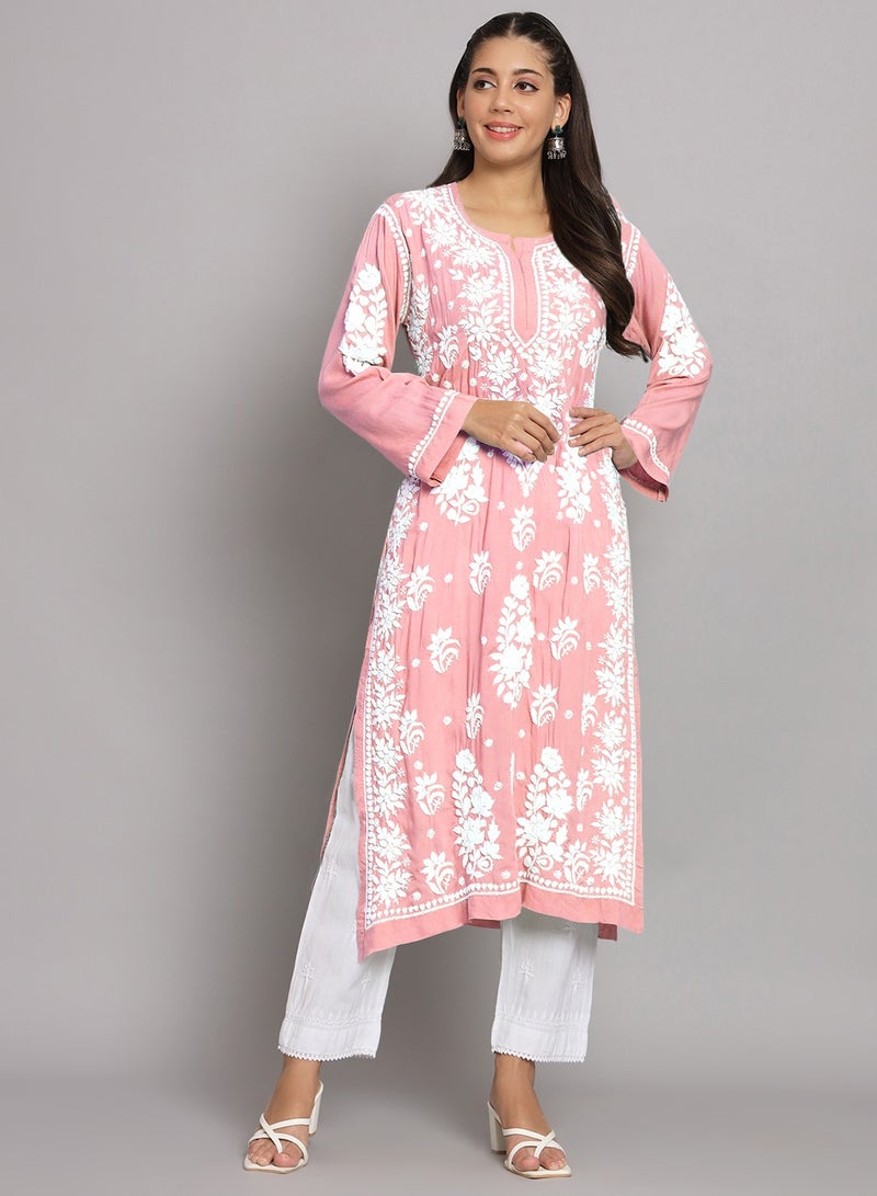 Hand Embroidered Chikankari Modal Straight Kurta-AL3682