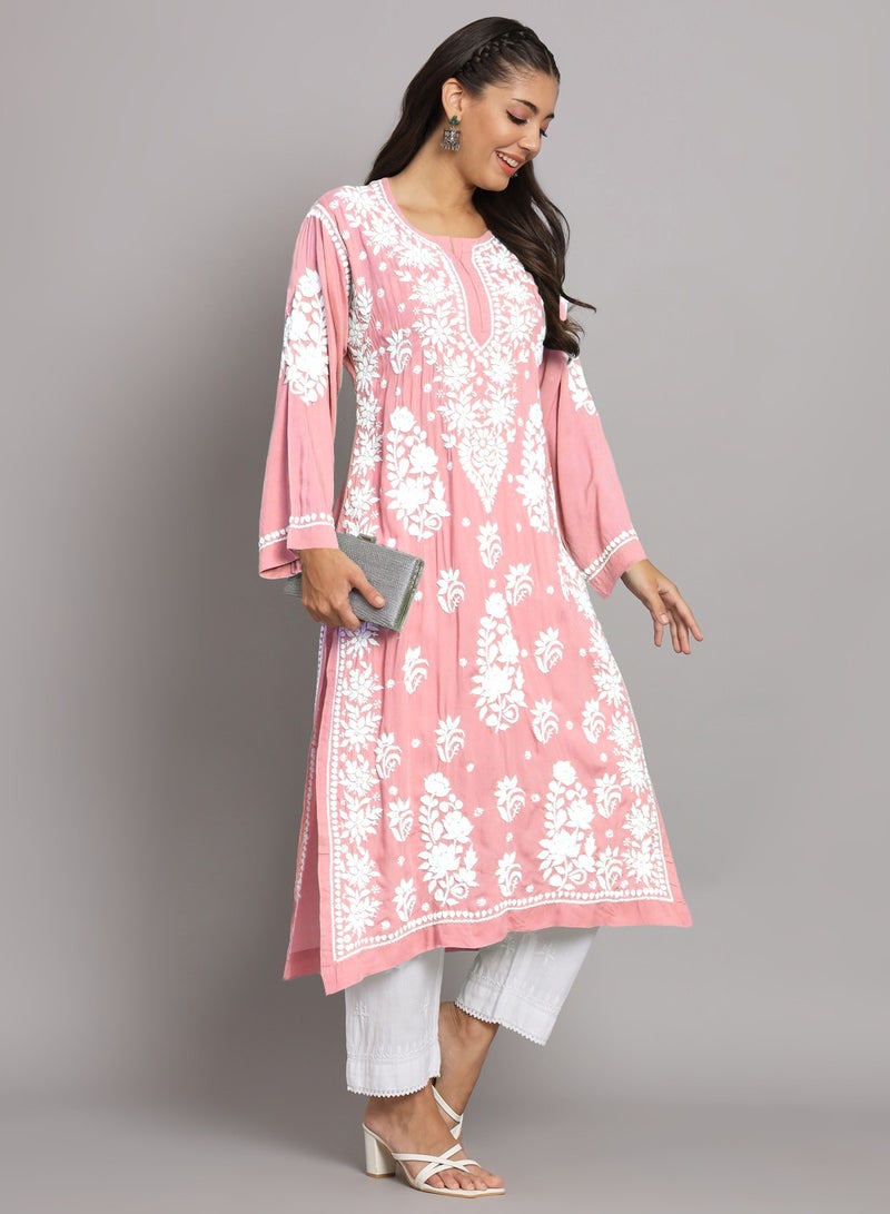 Hand Embroidered Chikankari Modal Straight Kurta-AL3682