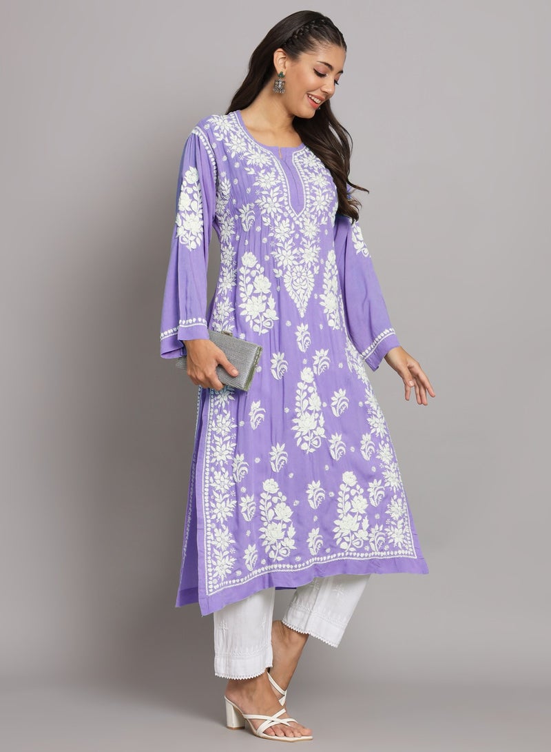 Hand Embroidered Chikankari Modal Straight Kurta-AL3682