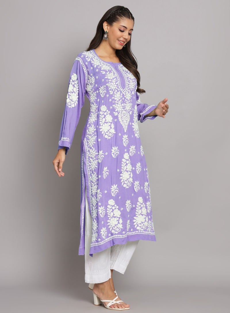 Hand Embroidered Chikankari Modal Straight Kurta-AL3682