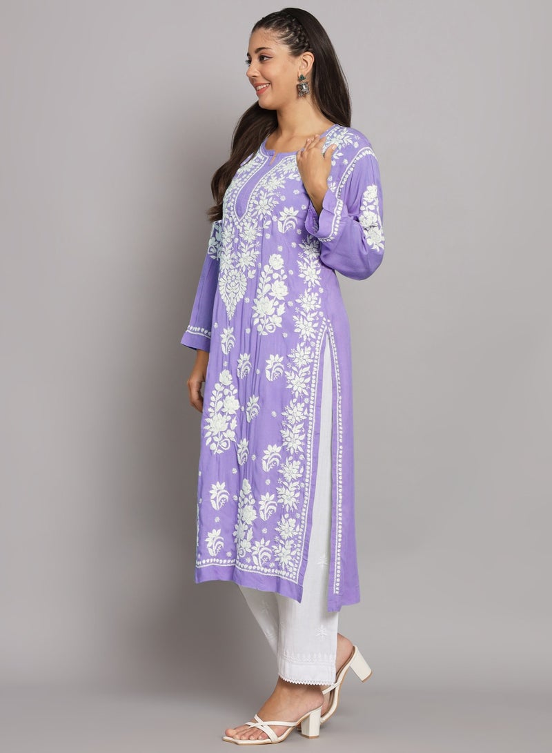 Hand Embroidered Chikankari Modal Straight Kurta-AL3682