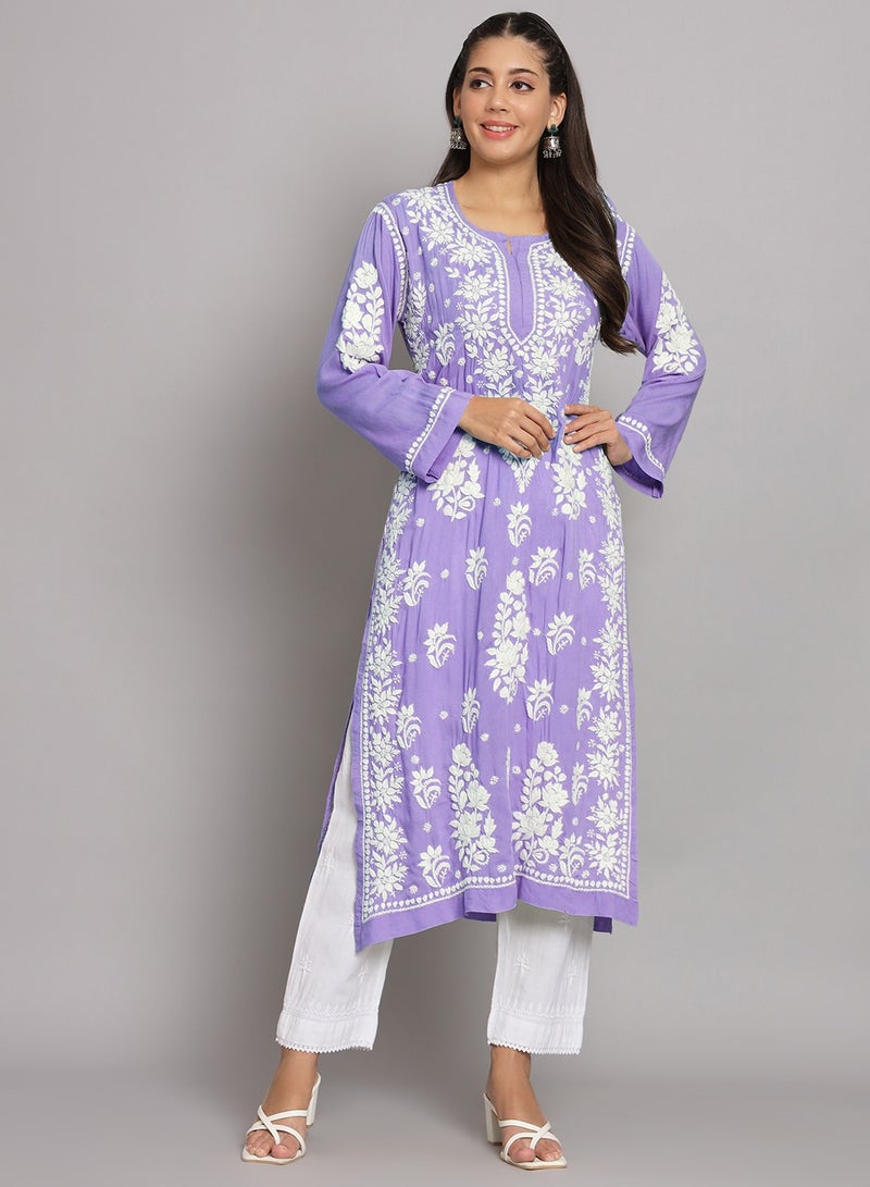 Hand Embroidered Chikankari Modal Straight Kurta-AL3682