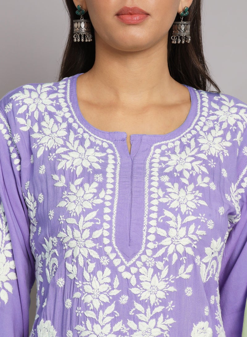 Hand Embroidered Chikankari Modal Straight Kurta-AL3682