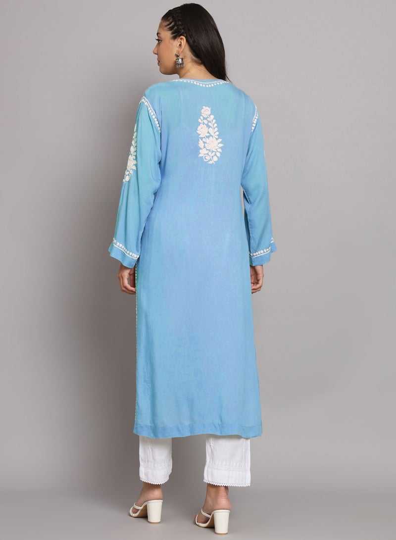 Hand Embroidered Chikankari Modal Straight Kurta-AL3682