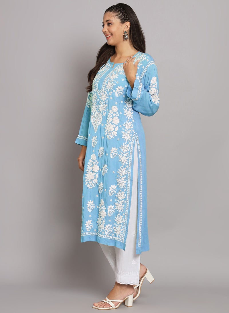 Hand Embroidered Chikankari Modal Straight Kurta-AL3682