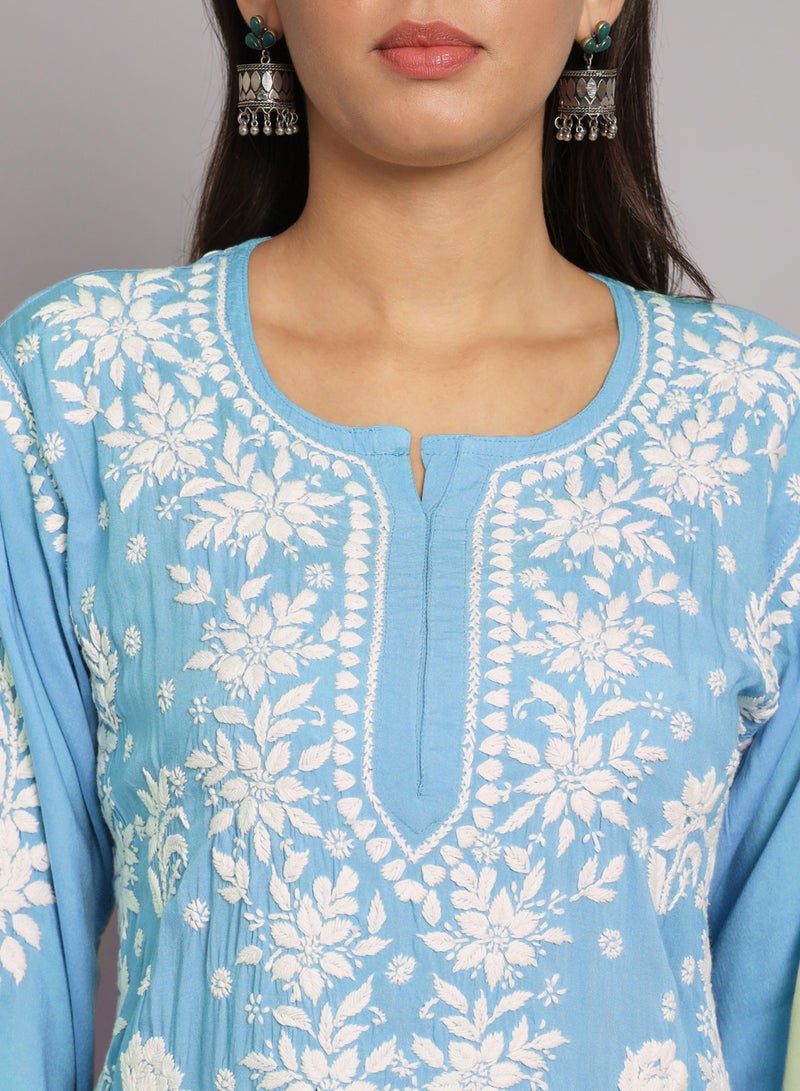 Hand Embroidered Chikankari Modal Straight Kurta-AL3682