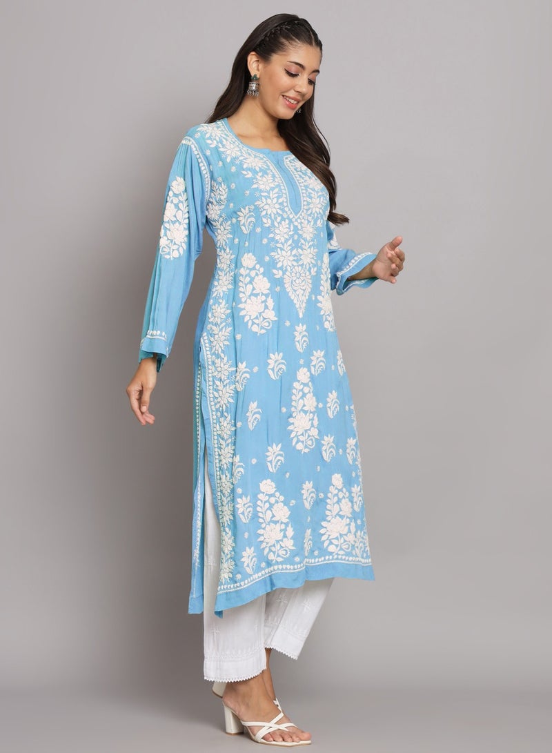 Hand Embroidered Chikankari Modal Straight Kurta-AL3682