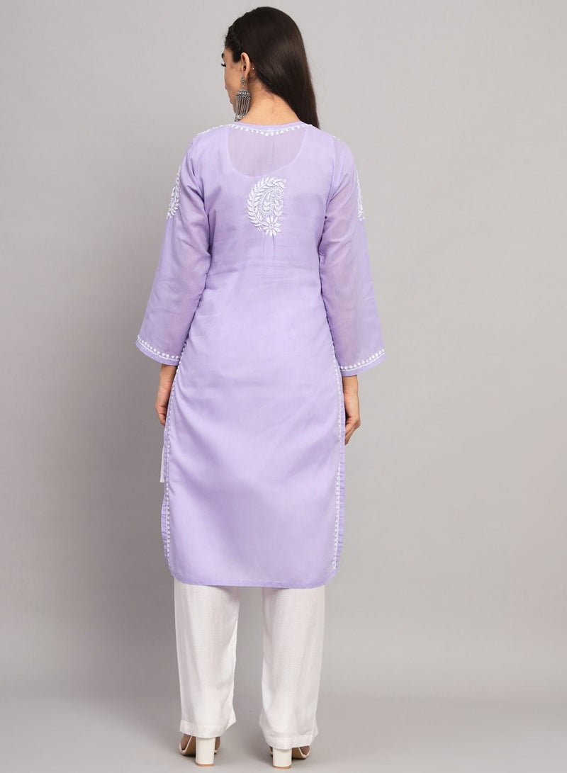 Hand Embroidered Chikankari Cotton Kurta-AL3561