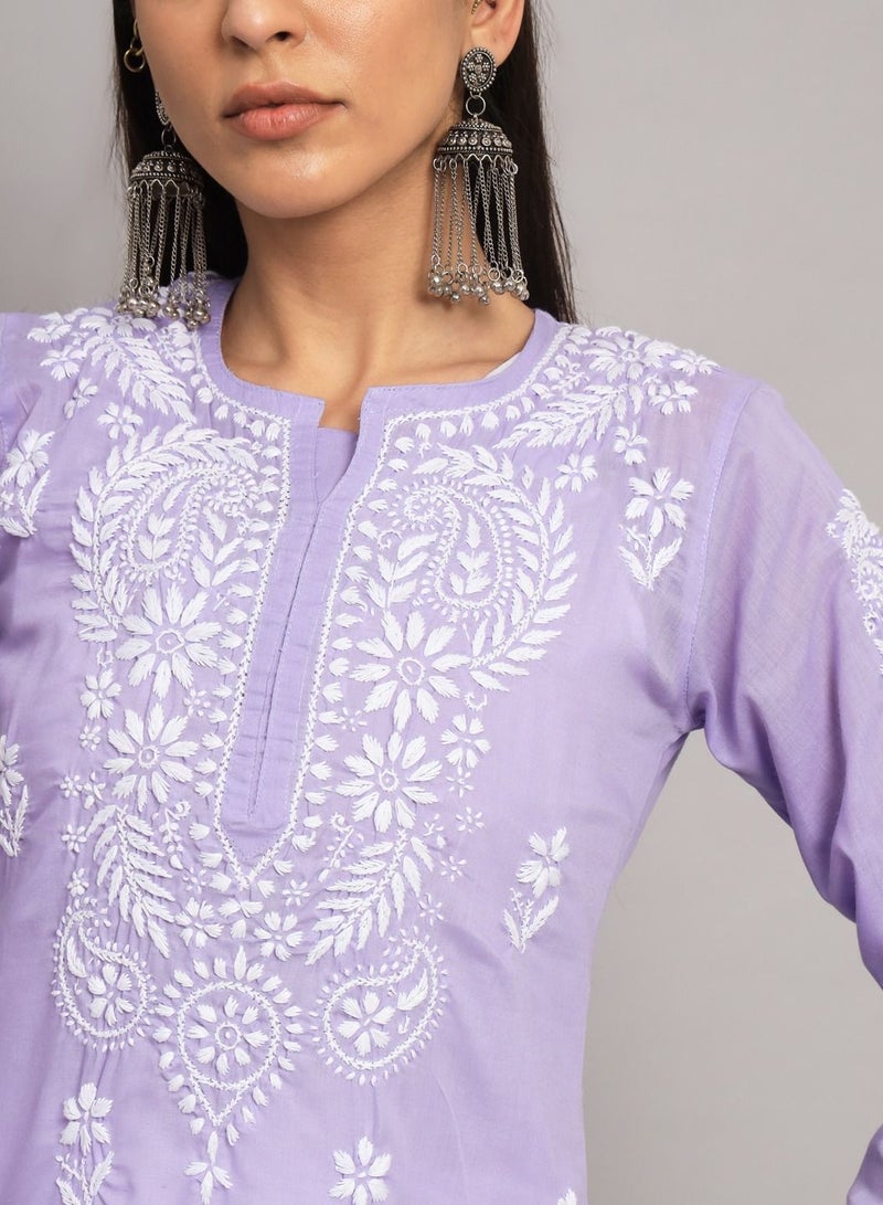 Hand Embroidered Chikankari Cotton Kurta-AL3561