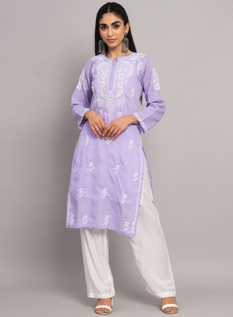 Hand Embroidered Chikankari Cotton Kurta-AL3561