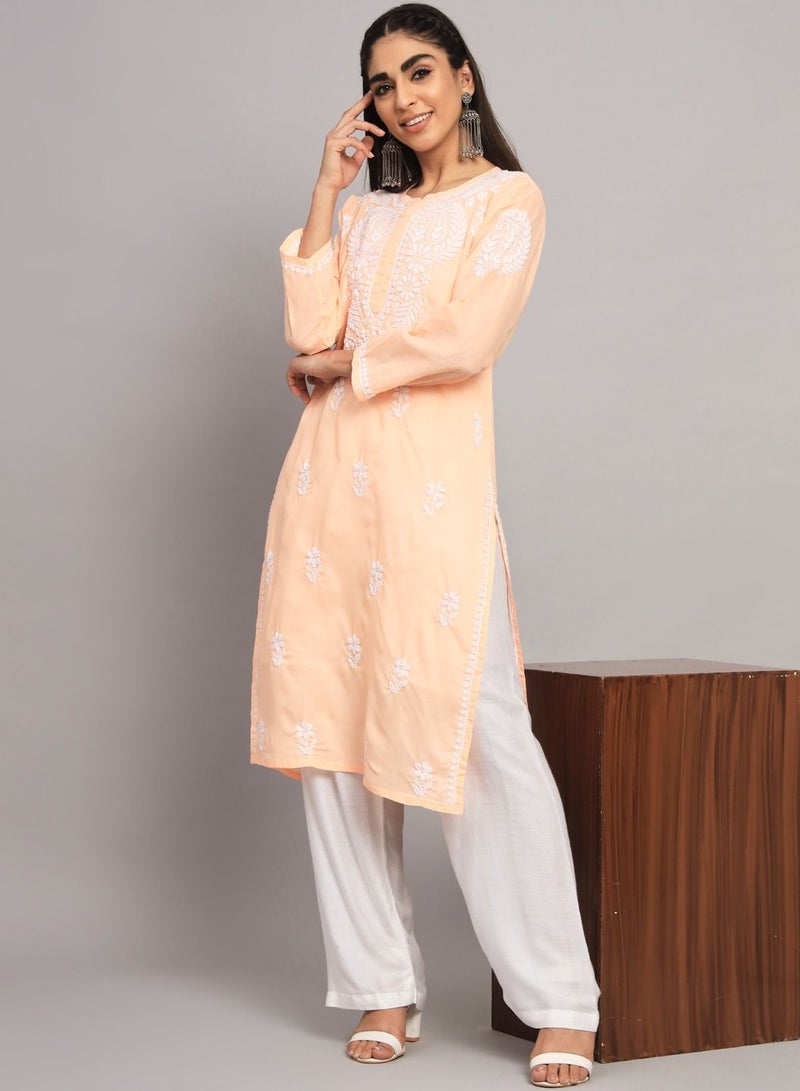 Hand Embroidered Chikankari Cotton Straight Kurta-AL3561