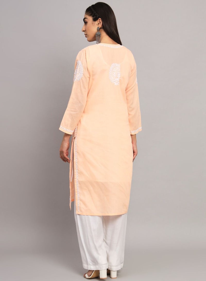 Hand Embroidered Chikankari Cotton Straight Kurta-AL3561