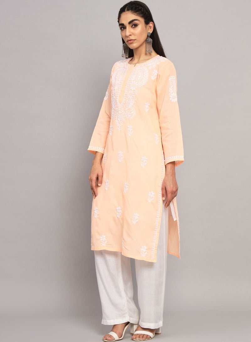 Hand Embroidered Chikankari Cotton Straight Kurta-AL3561