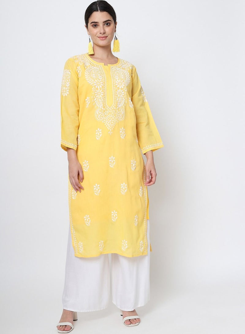 Hand Embroidered Chikankari Cotton Straight Kurta-AL3561