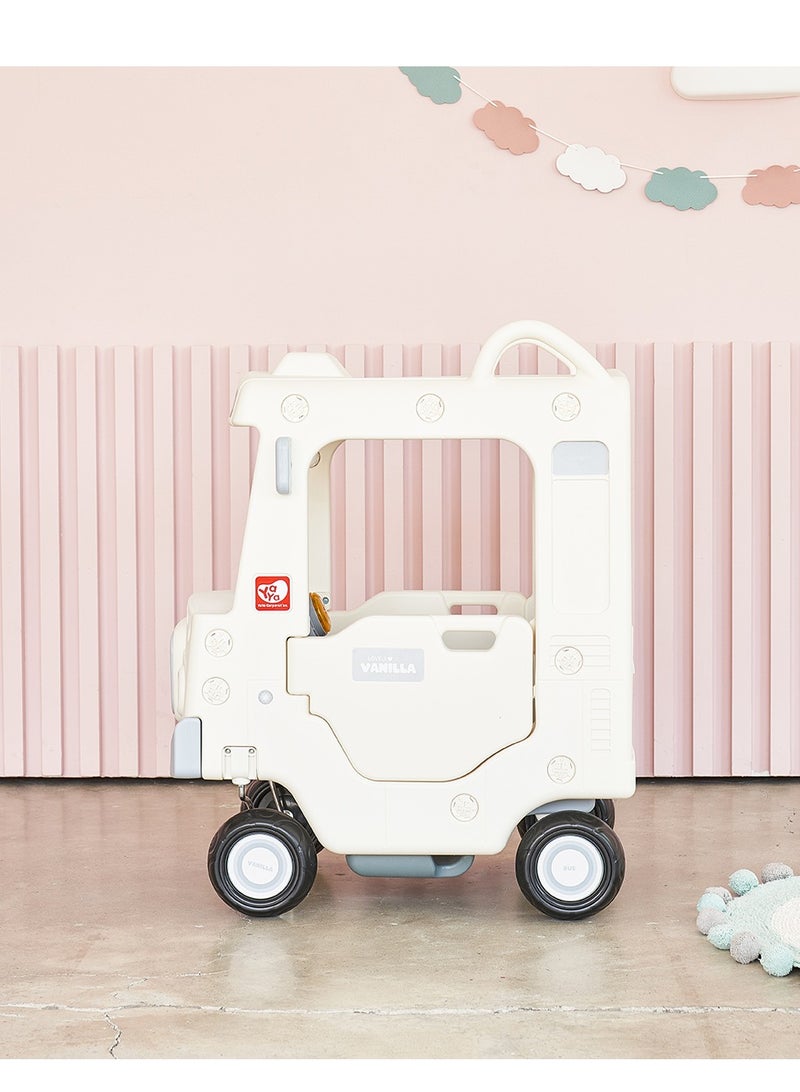 YaYa Ride-on Bus Roof Car Y032 for Kids, Push Car w/ Light, Music, Rotating Wheels, Drive & Sliding Footrest 1-3 Yrs - White