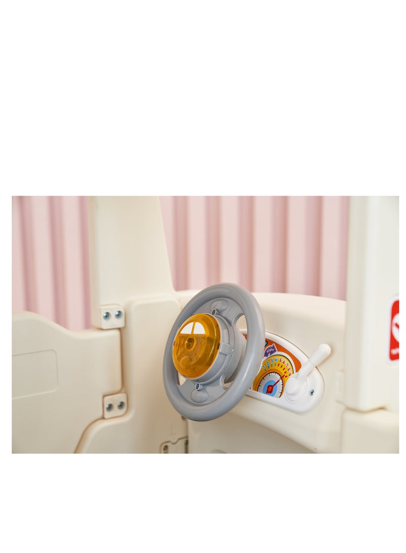 YaYa Ride-on Bus Roof Car Y032 for Kids, Push Car w/ Light, Music, Rotating Wheels, Drive & Sliding Footrest 1-3 Yrs - White
