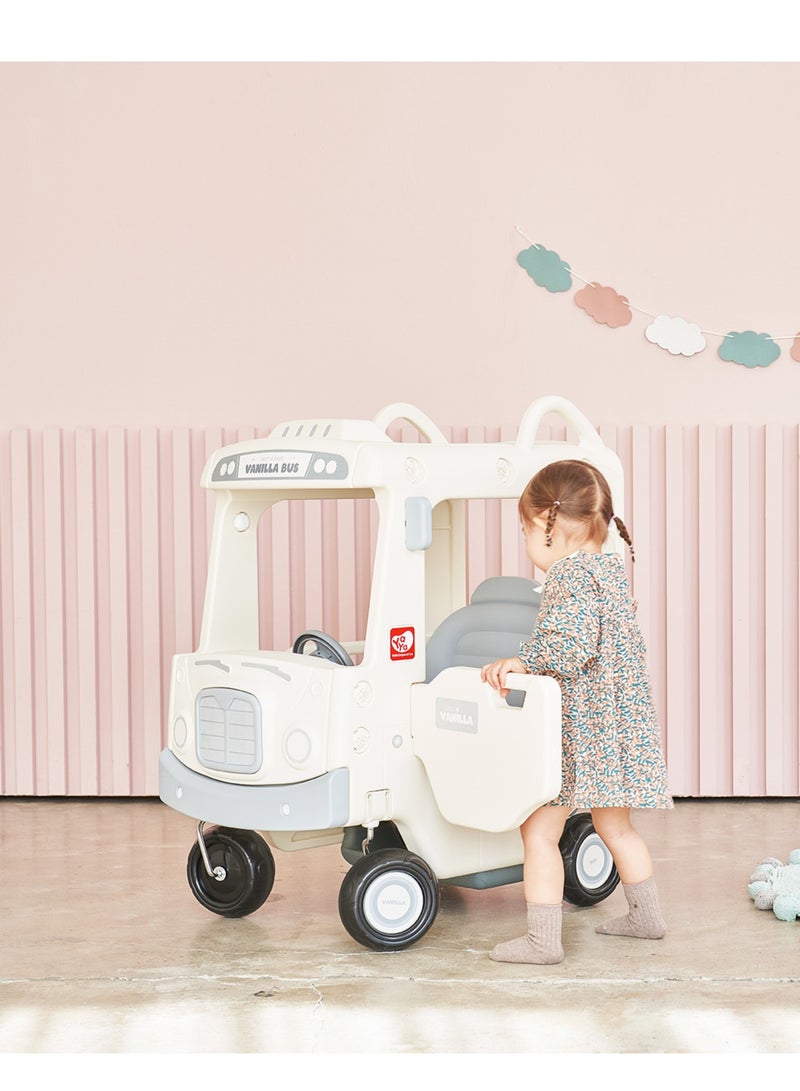 YaYa Ride-on Bus Roof Car Y032 for Kids, Push Car w/ Light, Music, Rotating Wheels, Drive & Sliding Footrest 1-3 Yrs - White