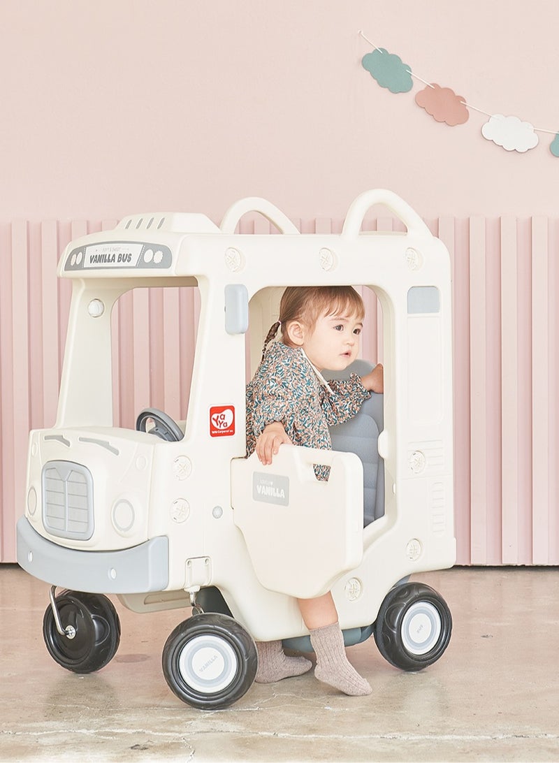 YaYa Ride-on Bus Roof Car Y032 for Kids, Push Car w/ Light, Music, Rotating Wheels, Drive & Sliding Footrest 1-3 Yrs - White
