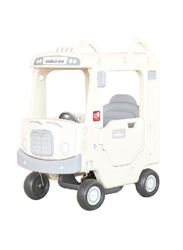 YaYa Ride-on Bus Roof Car Y032 for Kids, Push Car w/ Light, Music, Rotating Wheels, Drive & Sliding Footrest 1-3 Yrs - White