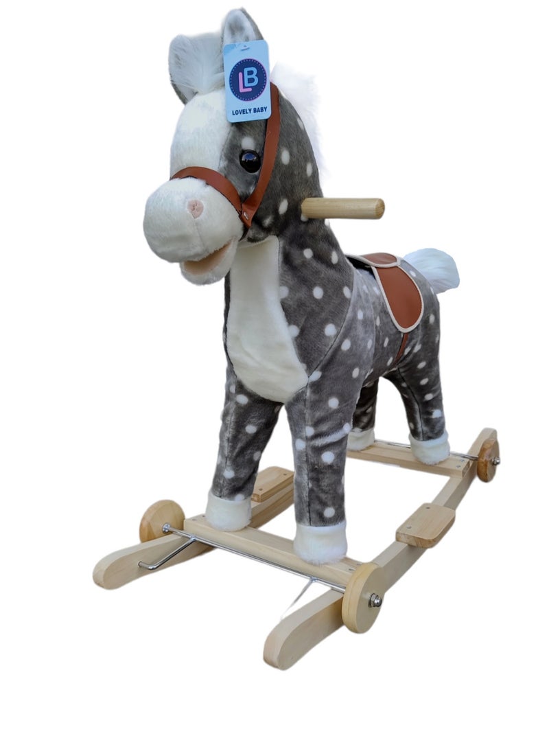 Lovely Baby Kids Rideon Rocking Horse with Wooden Wheels LB 501W Wooden Base Soft Material - Grey