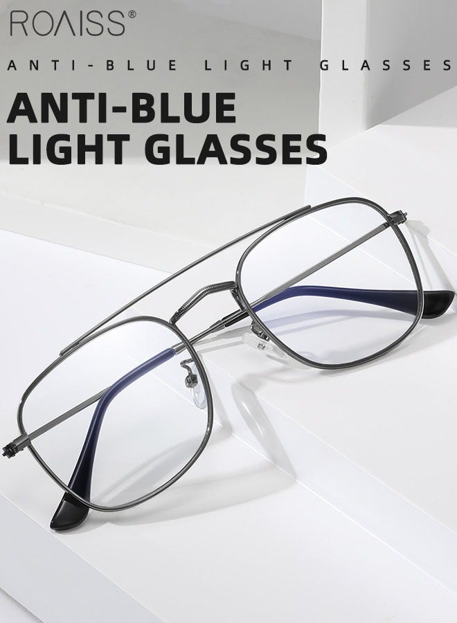 Blue Light Blocking Glasses Blue Light Filter Computer Reading Gaming TV Phones Square Eyeglasses Fashion Anti Eyestrain Headache Eyewear for Men Women Silver Grey 54mm